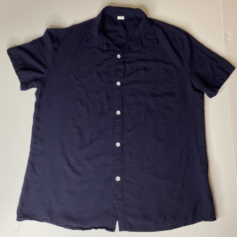 Shein Short Sleeve Button Up Navy Blue XL